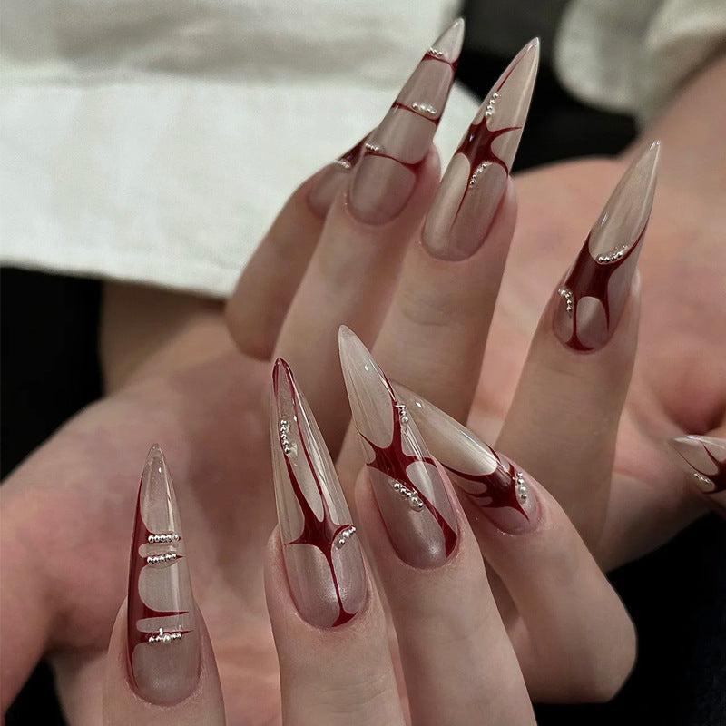 Artistic Stiletto Press-On Nails with Unique Abstract Design Stornfield