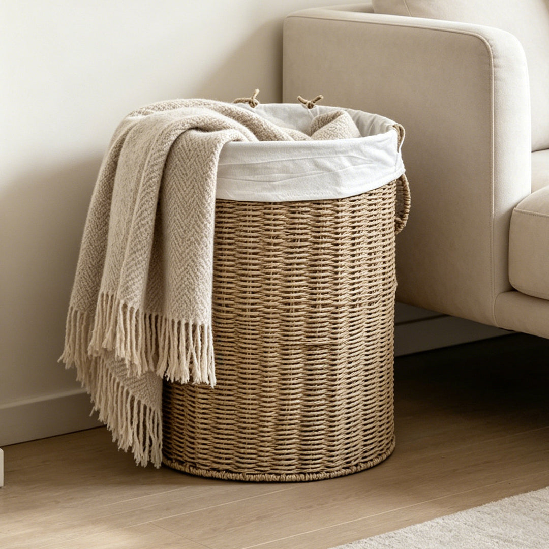 Rustic laundry basket made of woven material Stornfield