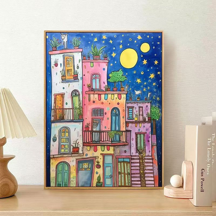 Whimsical Urban Landscape Canvas Art Print Stornfield