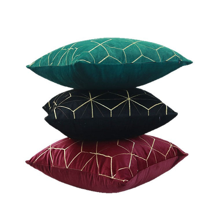 Embroidered Velvet Geometric Square Throw Pillow Cover with Metallic Stitching
