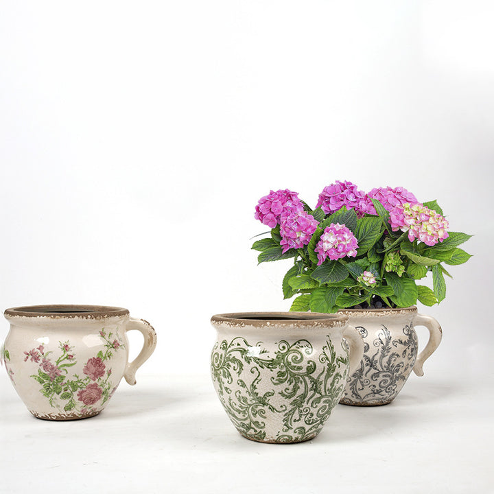 Decorative ceramic pot with floral pattern Stornfield