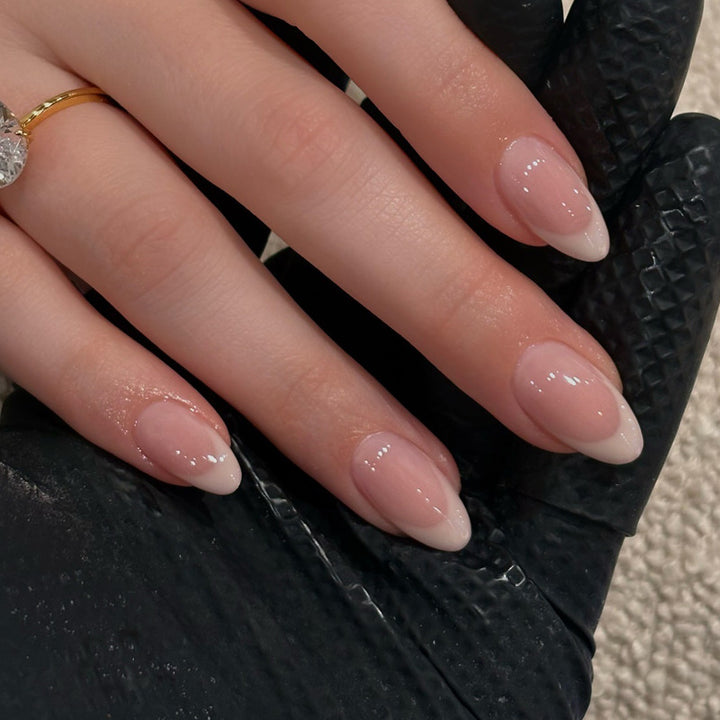 Glossy French Tip Press-On Nails with Elegant Almond Shape Stornfield
