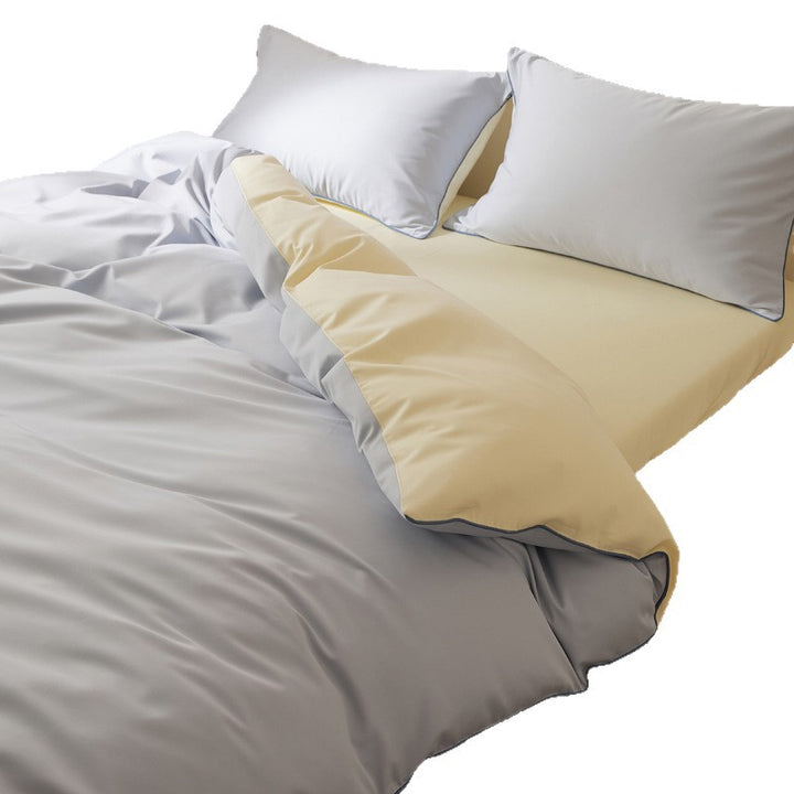 Cotton satin bedding set with fine contrast piping