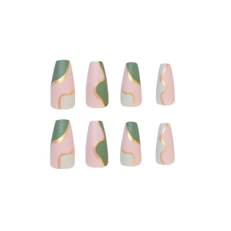 Artful Nail Extensions with Elegant Gold Decoration Design Stornfield