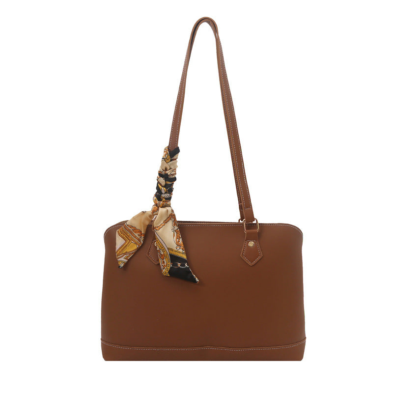 Elegant Structured Tote Bag with Decorative Scarf Stornfield