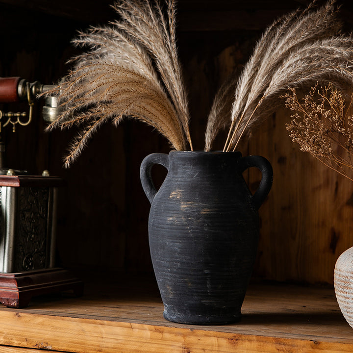 Rustic ceramic vase with handles Stornfield