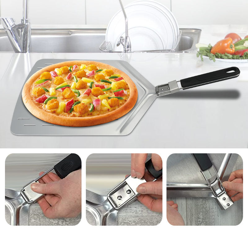 perforated stainless steel pizza peel with folding handle Stornfield