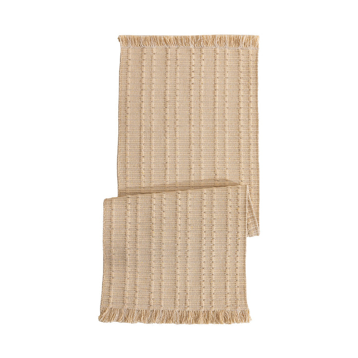 Handwoven plaid made of cotton with structured stripes and fringes