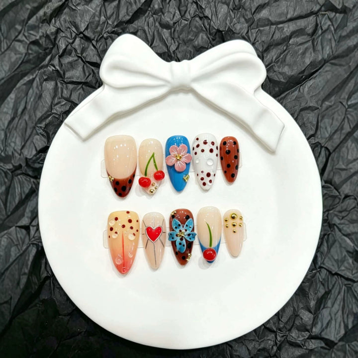 Decorative Press-On Nail Art Set with Vibrant Character Design