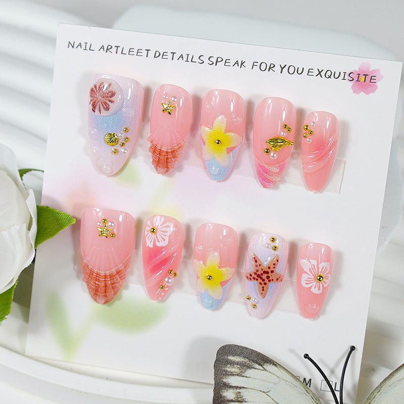 Artificial nail set with maritime designs and glittering accents Stornfield