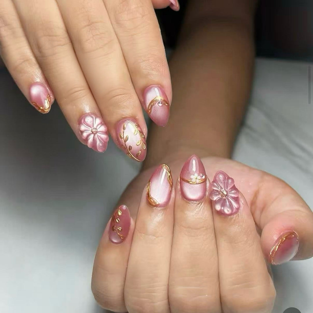 Premium Decorative Floral Press-On Nail Set