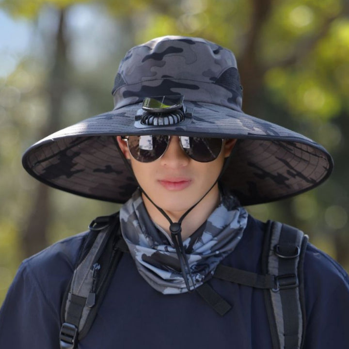 tactical fishing hat with wide brim, mesh ventilation and adjustable chin strap Stornfield