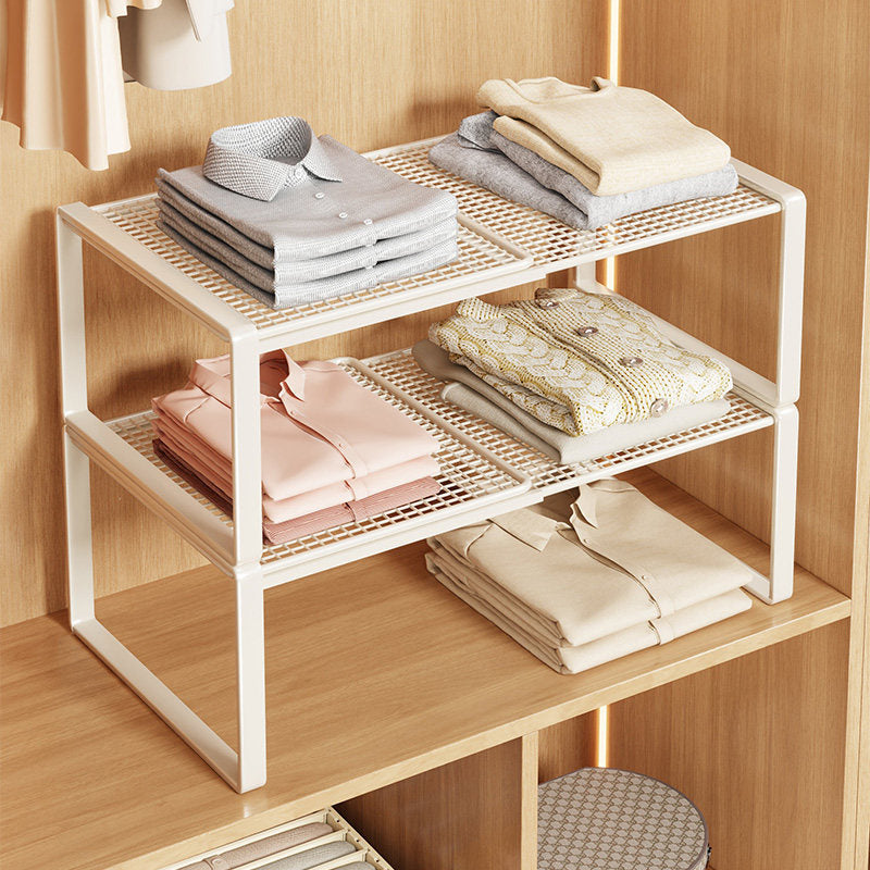 Expandable Metal Closet Shelf Riser and Stackable Wardrobe Organizer