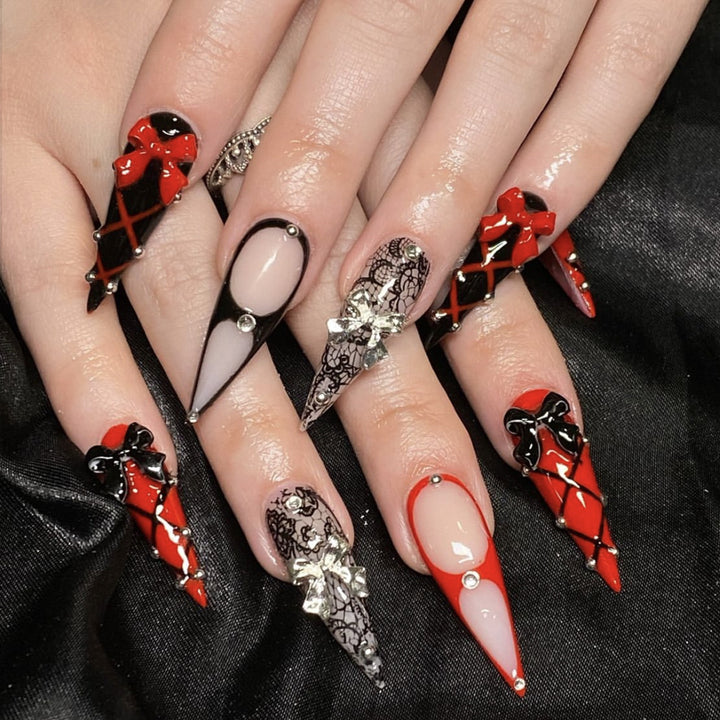 Gothic-Inspired Stiletto Nail Art Extensions Stornfield