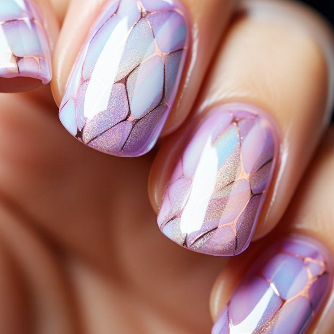 Iridescent Geometric Nail Art Extensions Stornfield