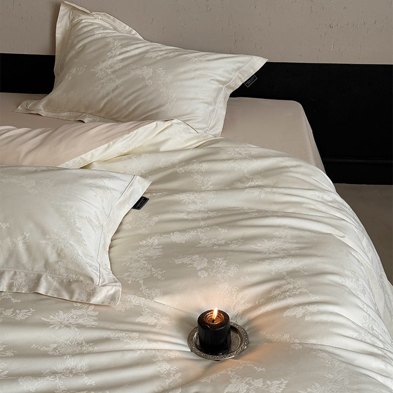 Silky Jacquard Damask Duvet Cover Set with Hidden Closure & Corner Ties