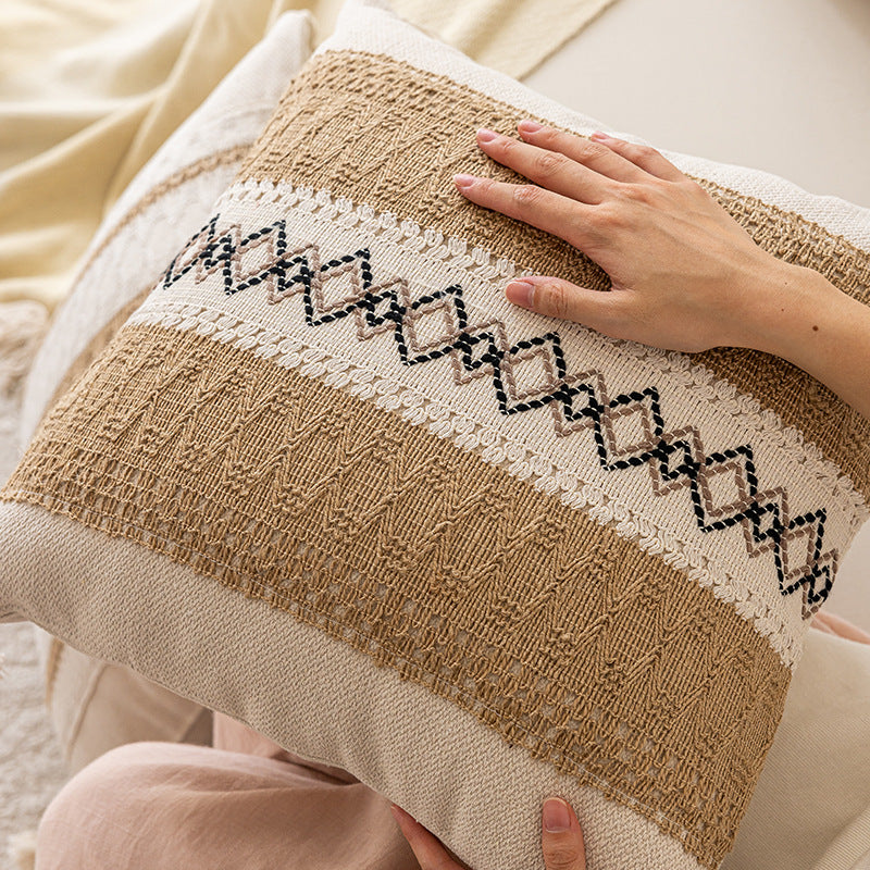 Bohemian Woven Tassel Lumbar Throw Pillow with Jute Center