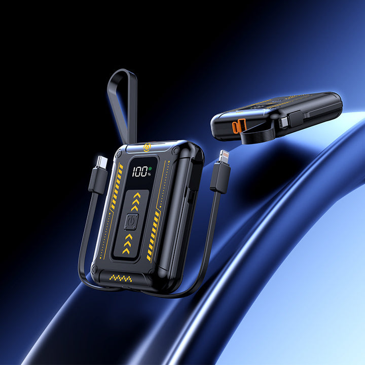Robust power bank with integrated fast charging function and digital charge level display Stornfield