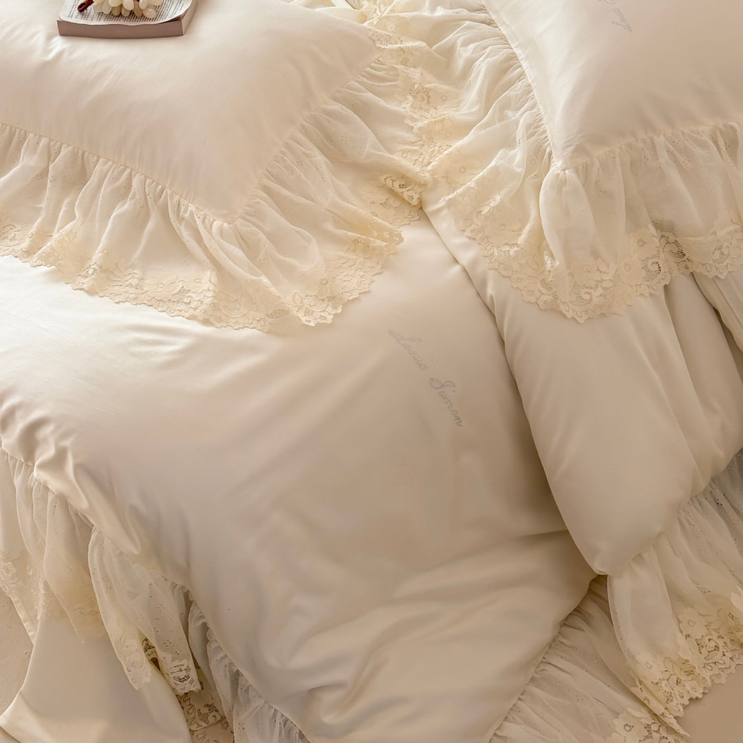 Luxury Satin Ruffled Pillowcase Set with Lace Trim