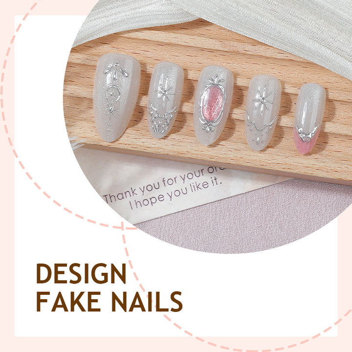 Artificial nail set with glamorous floral and metallic accents Stornfield