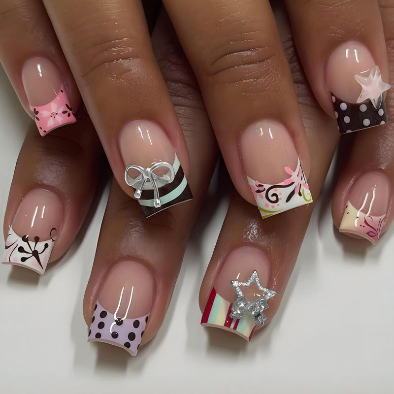 Acrylic Nail Set with Playful Bows and Patterns Stornfield