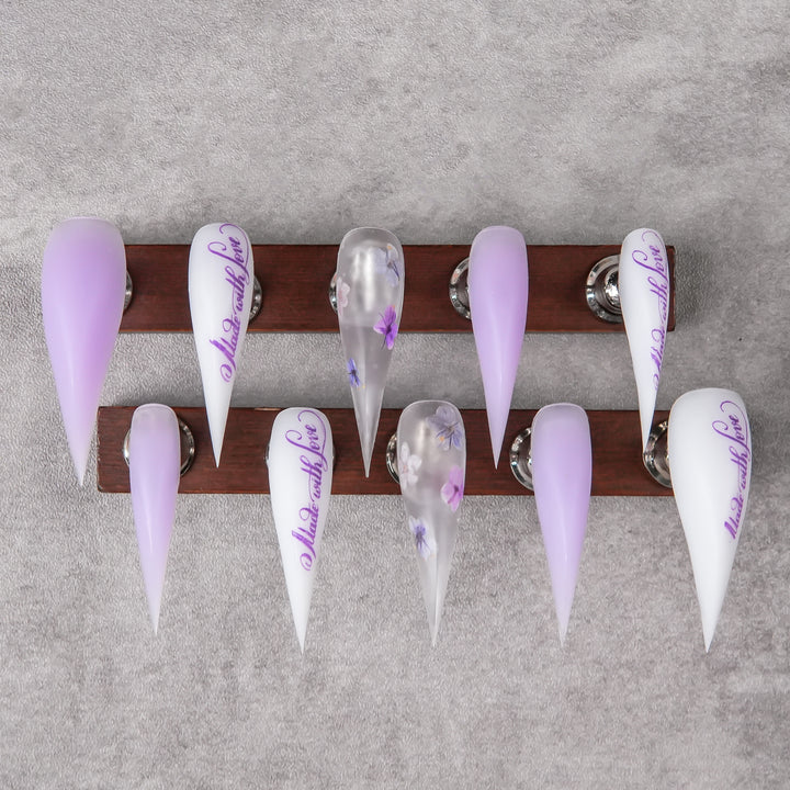 Artistic Stiletto Press-On Nail Set with Floral Accents