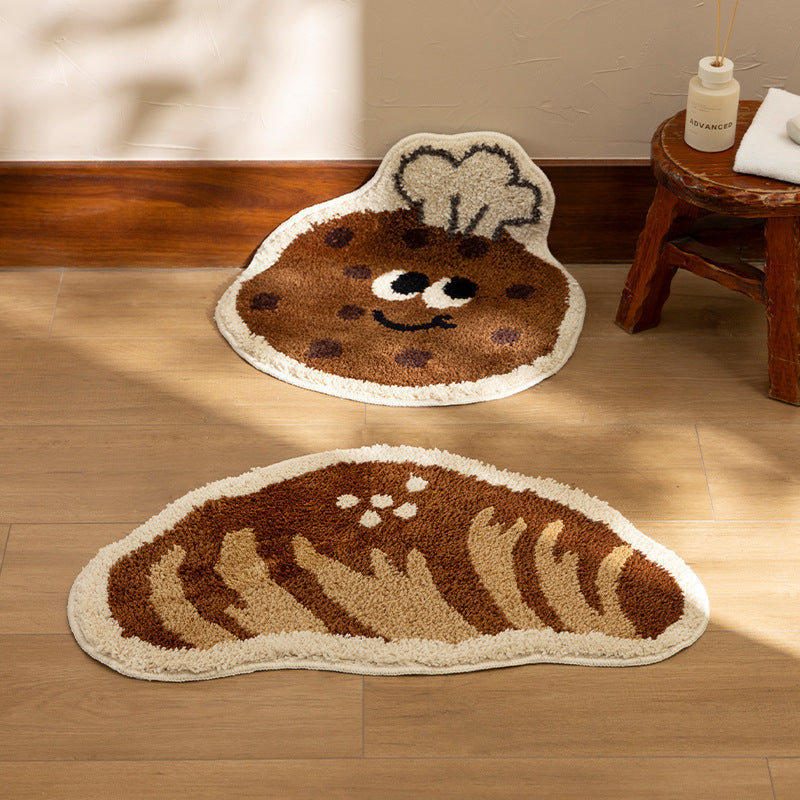 Bathroom mat set Stornfield with hand-tufted cookie and bread design, soft microfiber pile and non-slip rubber backing