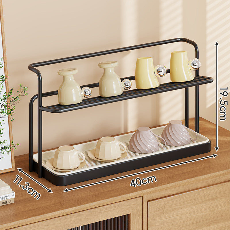 Two-Tier Countertop Cup and Mug Drying Rack with Removable Drip Tray