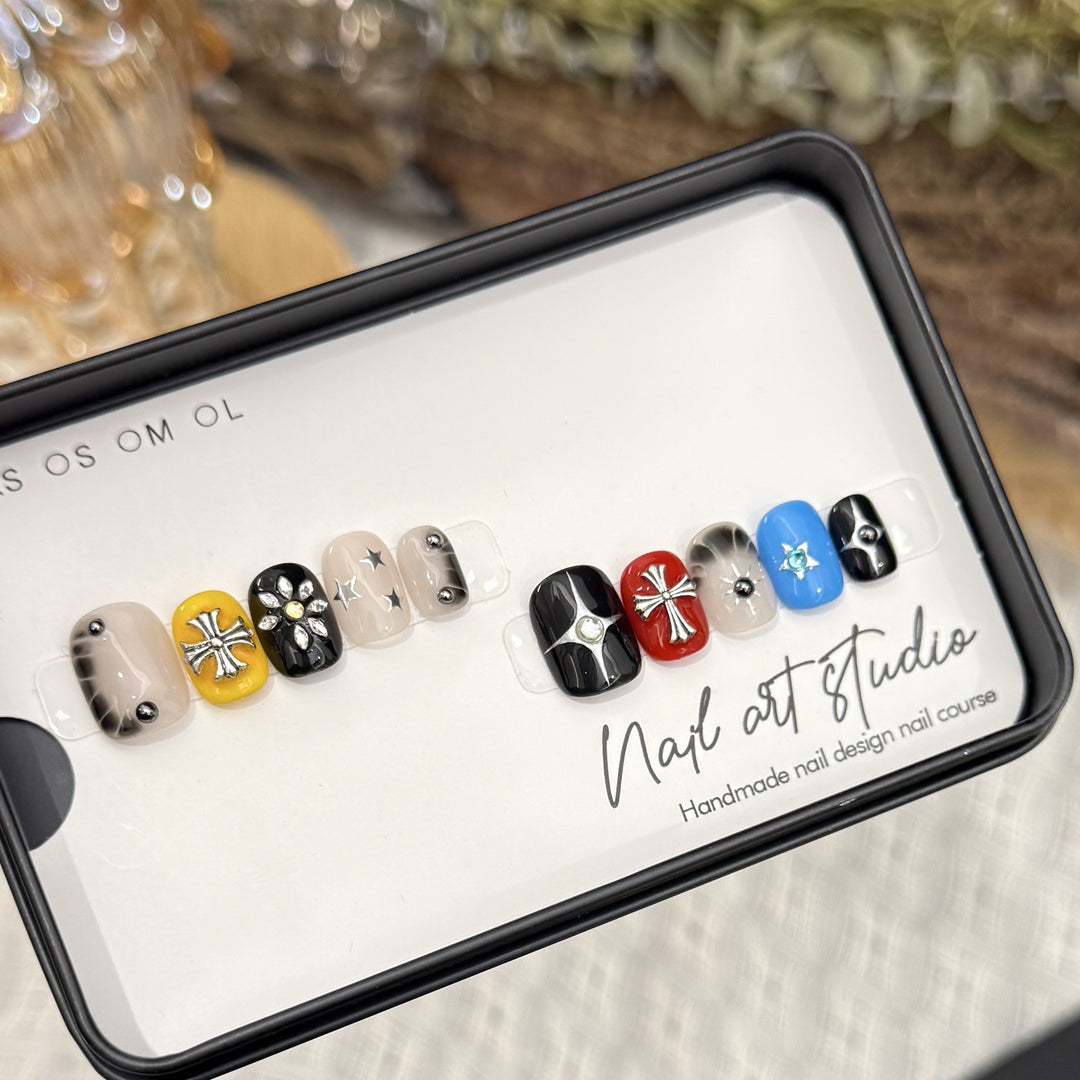 Artisanal Press-On Nail Set with Decorative Details Stornfield