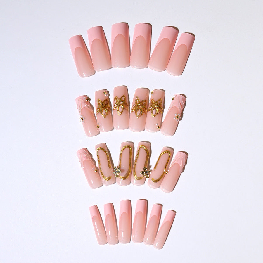 Elegant Artificial Nail Tips with Gold Accents Stornfield