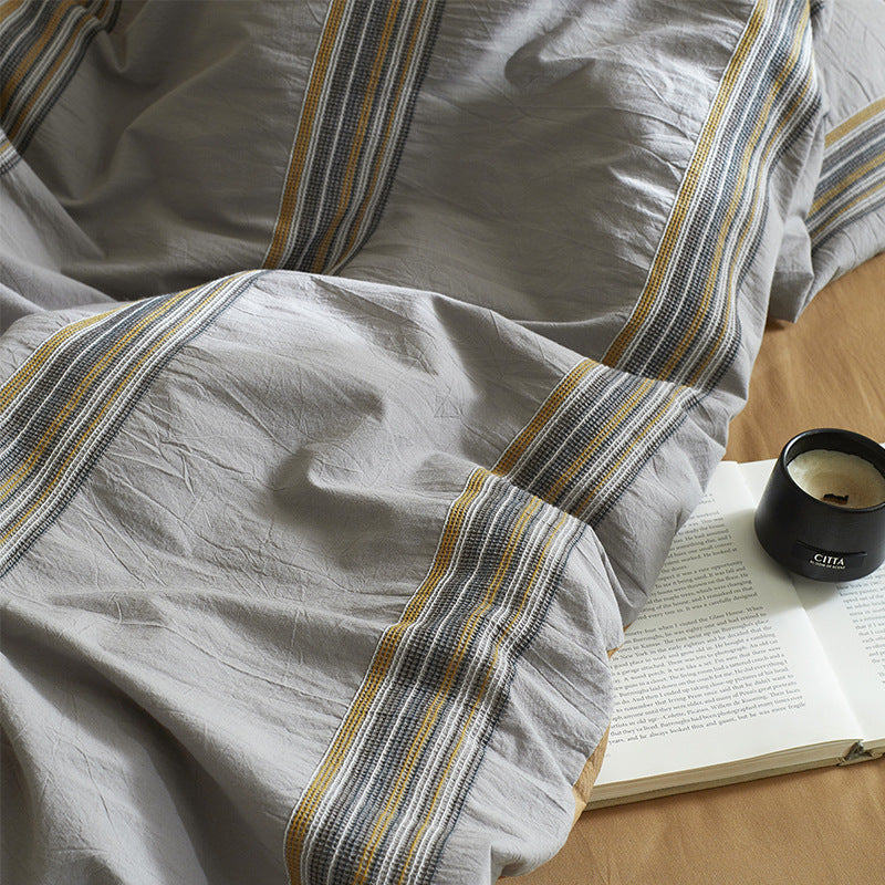 Embroidered Stripe Organic Cotton Duvet Cover Set with Pillow Shams