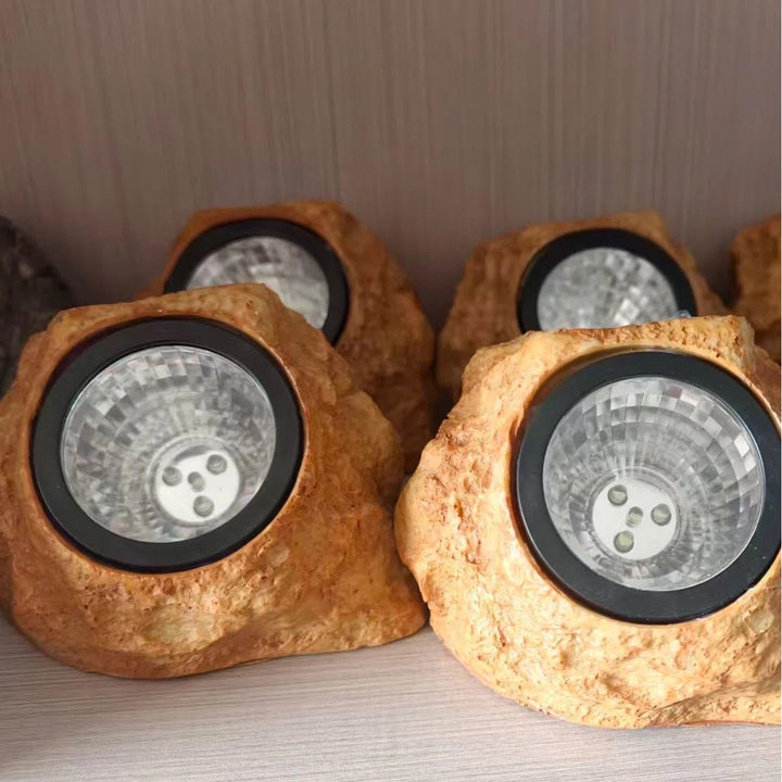 Solar-Powered LED Faux-Rock Garden Spotlight With Integrated Solar Panel And Weatherproof Textured Resin Housing Stornfield