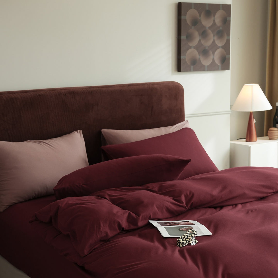 Minimalist Breathable Cotton Percale Duvet Cover Set with Hidden Zip and Pillow Shams