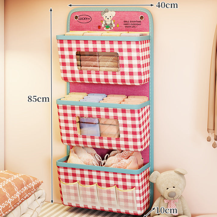 Hanging Three-Tier Fabric Wall Organizer with Front Window and External Pockets