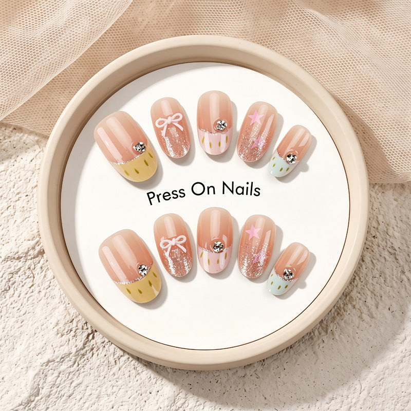 Decorative Press-On Nail Set with Star and Bow Designs Stornfield