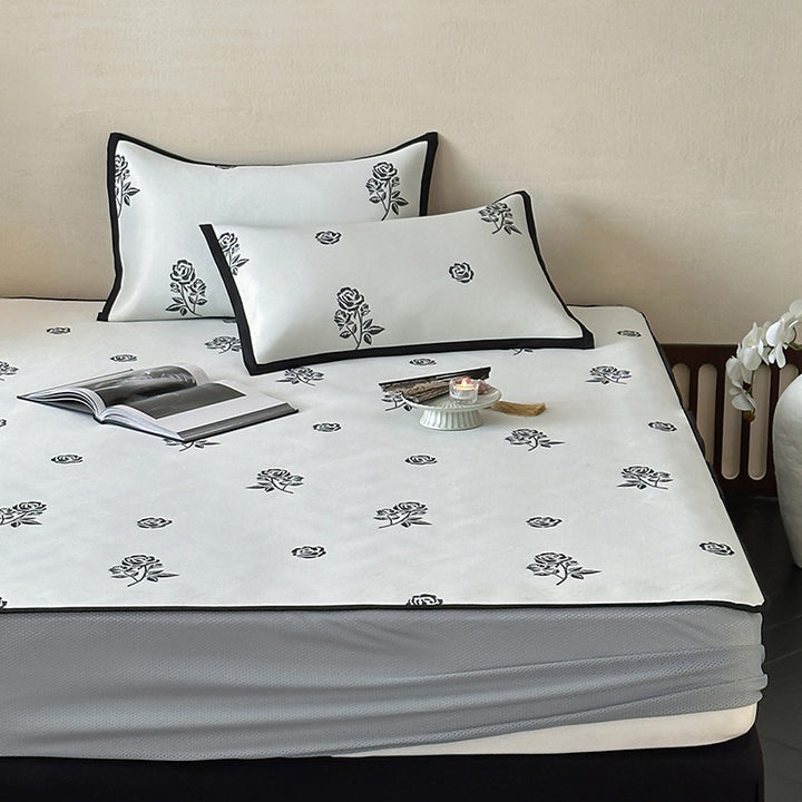 Quilted Mattress Topper Set with Floral Print and Non-Slip Back