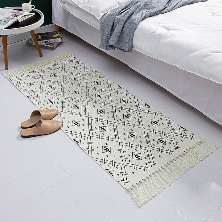 Woven cotton rug runner in Boho-Ethno pattern with fringes Stornfield
