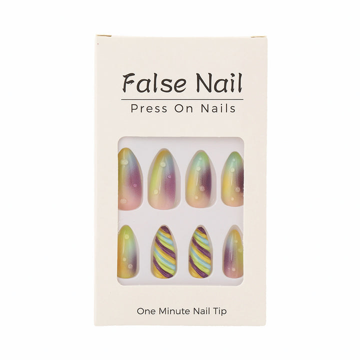 Artificial nails with soft ombre colors and creative patterns Stornfield