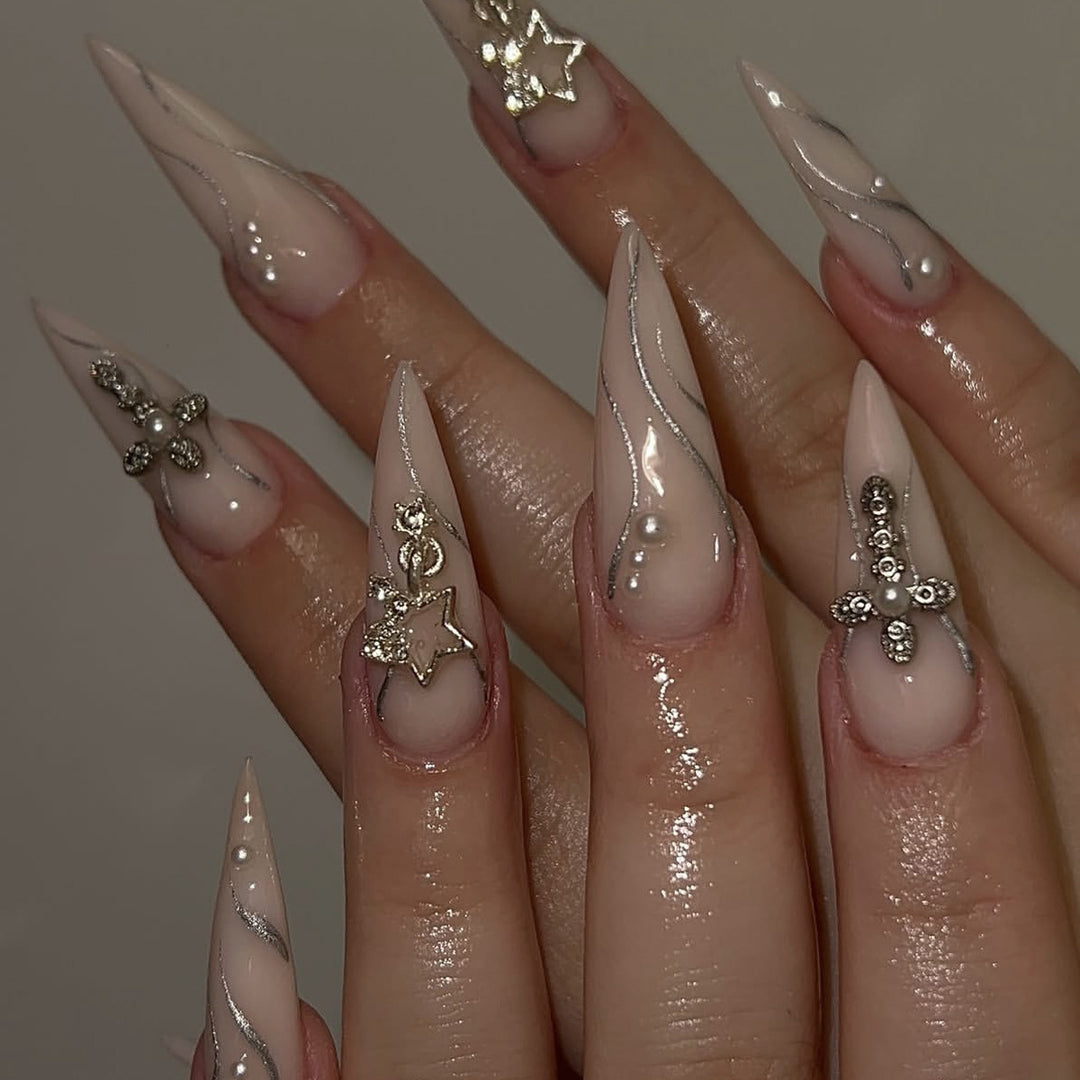 Stiletto Acrylic Nail Art Extensions with Decorative Accents Stornfield
