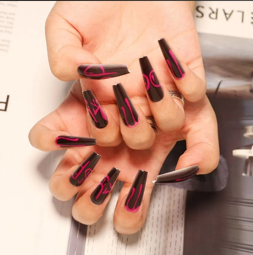 Artistic Press-On Nail Design with Dripping Effect Stornfield