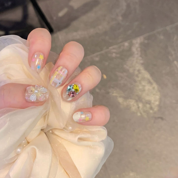 Decorative Press-On Nail Art Set with Gem Accents Stornfield