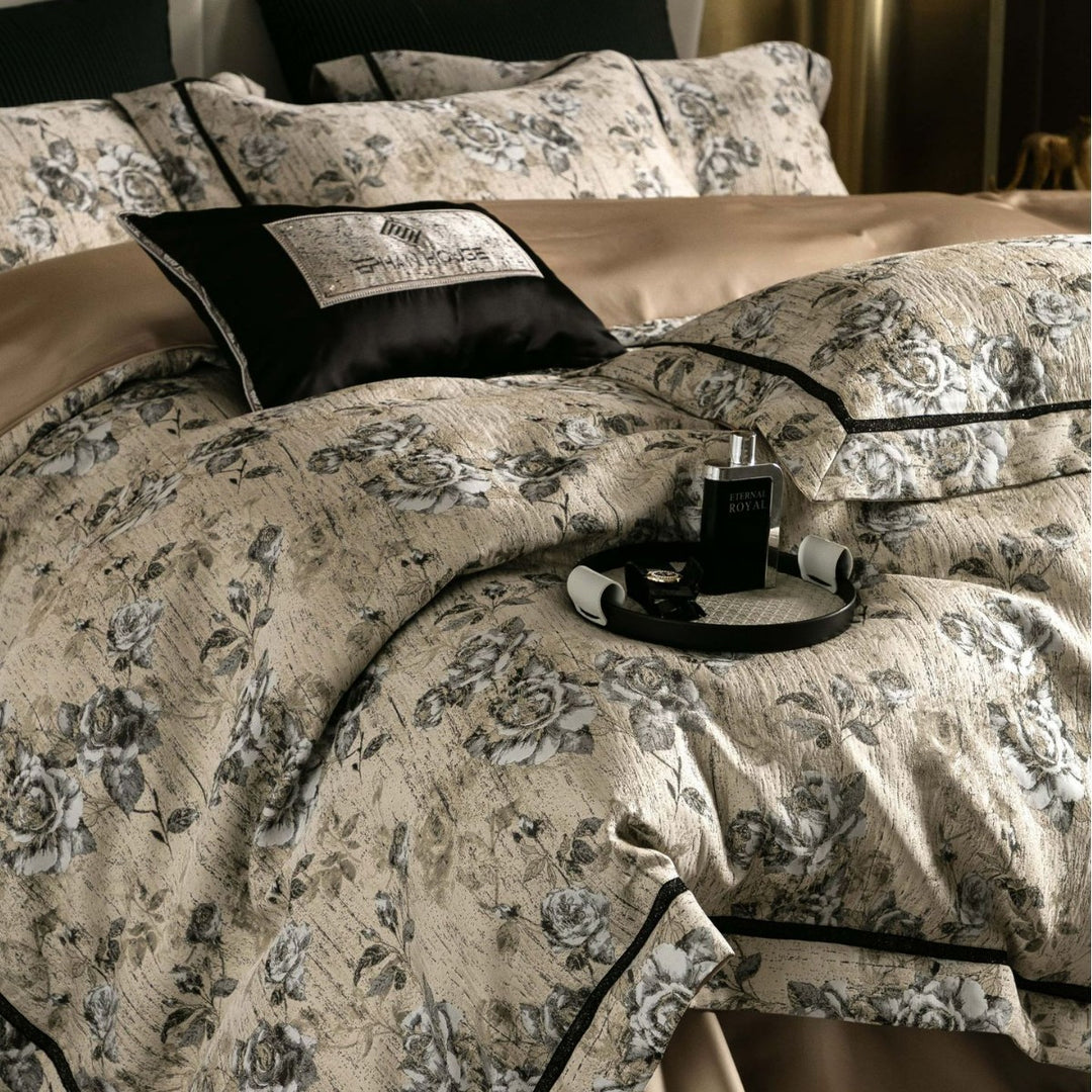 Luxury Floral Jacquard Bedding Set with Duvet Cover and Shams