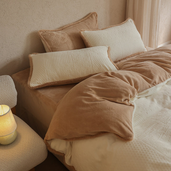 Breathable Jacquard Cotton Duvet Cover Set with Plush Velvet Reverse and Euro Shams