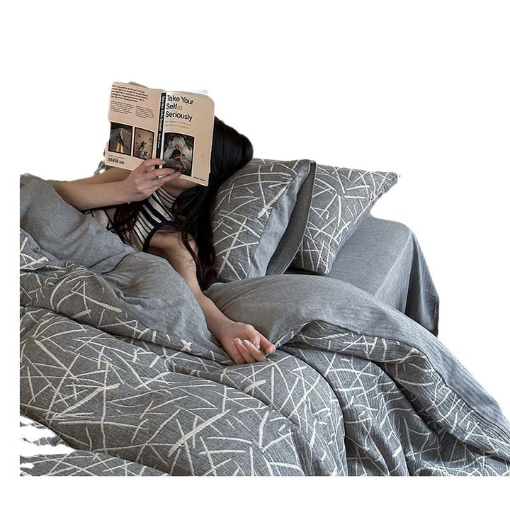 Breathable Cotton-Linen Geometric Duvet Cover and Pillowcase Set