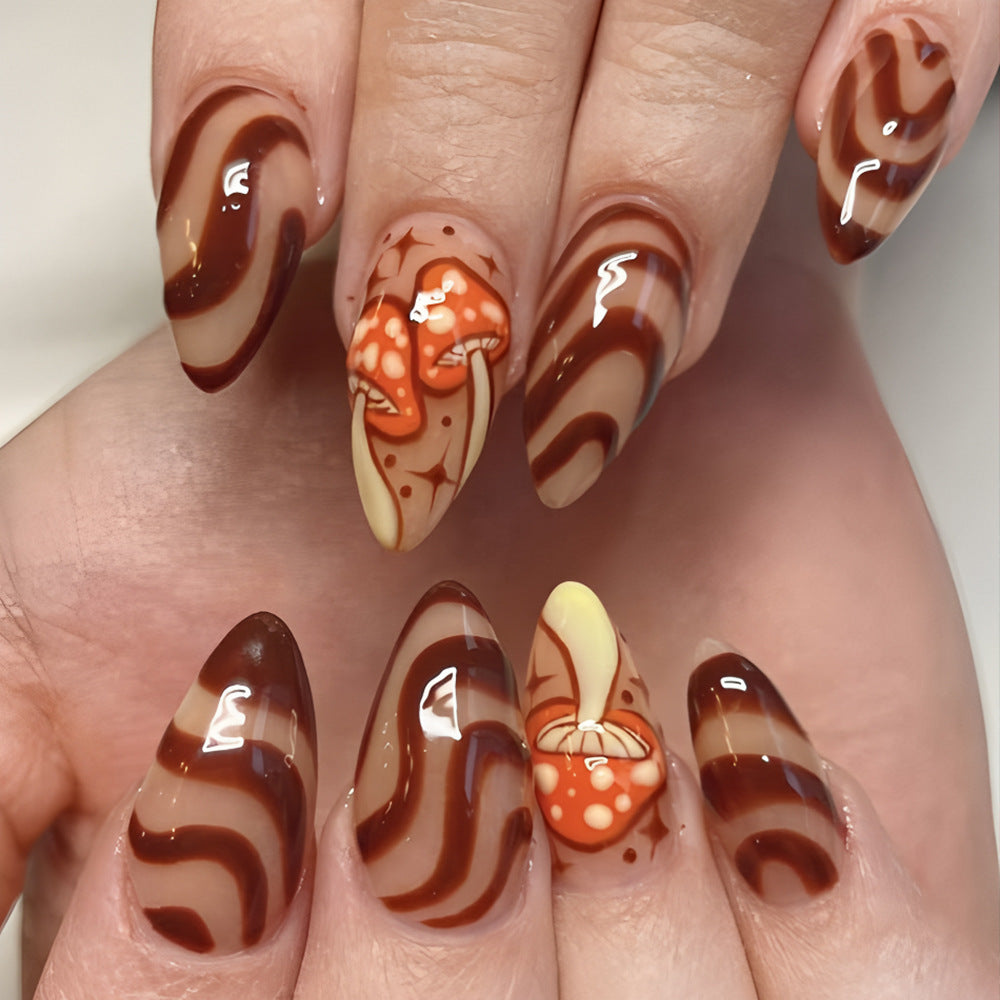 Artistic Press-On Nails with Mushroom Design Stornfield