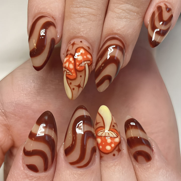 Artistic Press-On Nails with Mushroom Design Stornfield