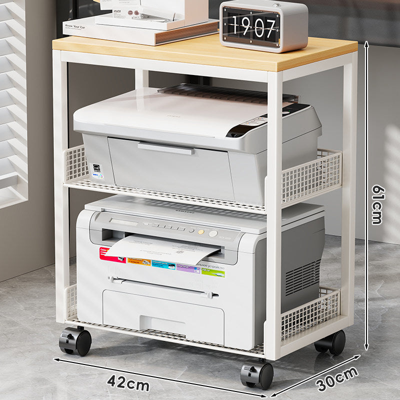 Compact Dual-Tier Printer Stand with Mesh Storage Shelves
