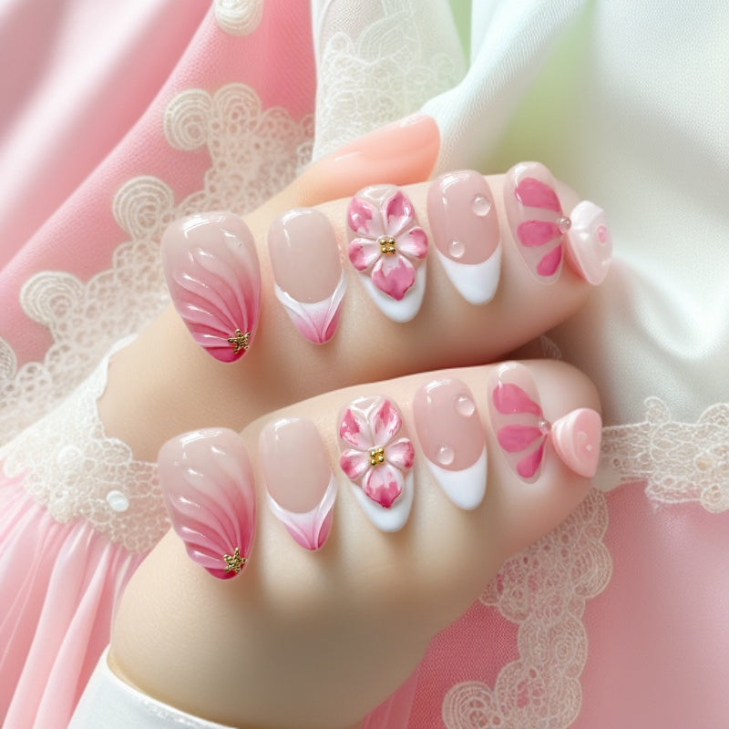 Decorative Floral Accent Press-On Nails