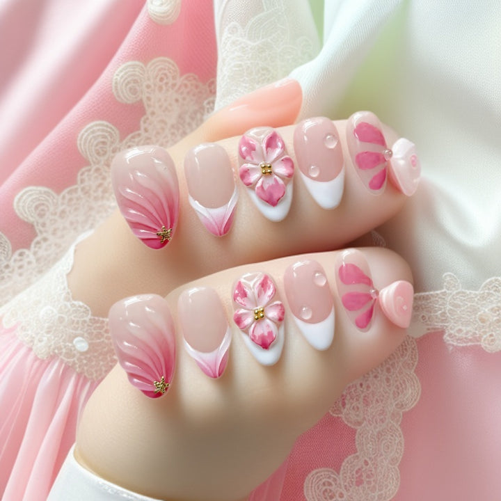 Decorative Floral Accent Press-On Nails