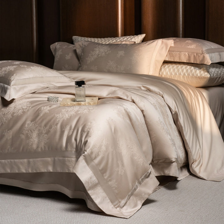 Luxury Damask Jacquard Sateen Duvet Cover Set with Hotel-Style Hem